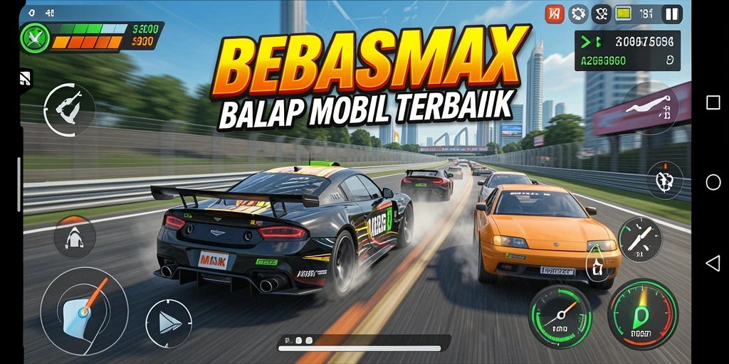 Tampilan gameplay BEBASMAX yang mendebarkan saat balapan.