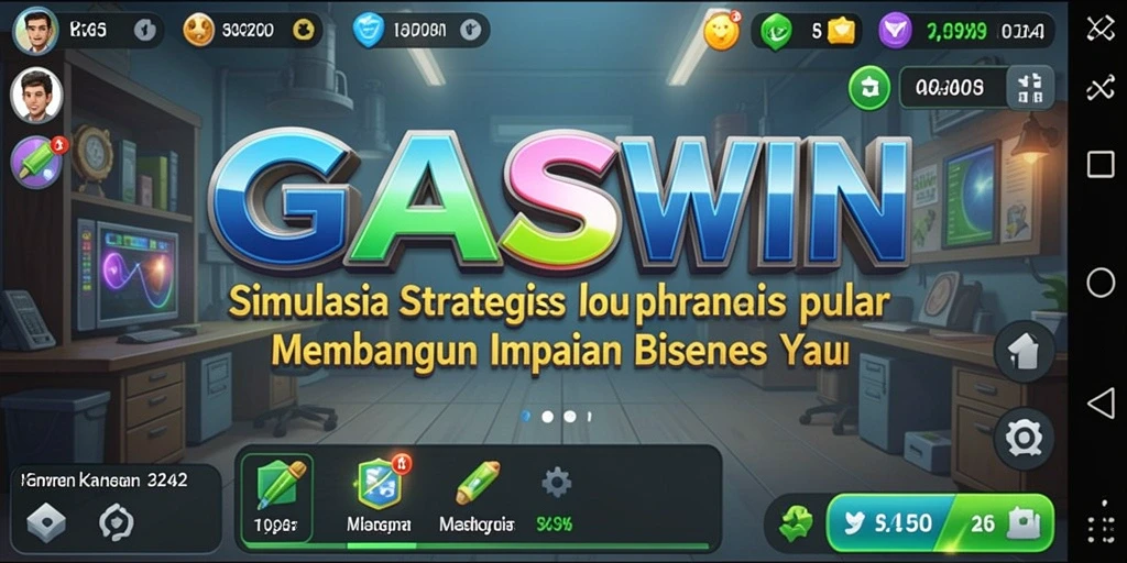 Tampilan screenshot GASWIN menampilkan gameplay strategi bisnis yang menarik.