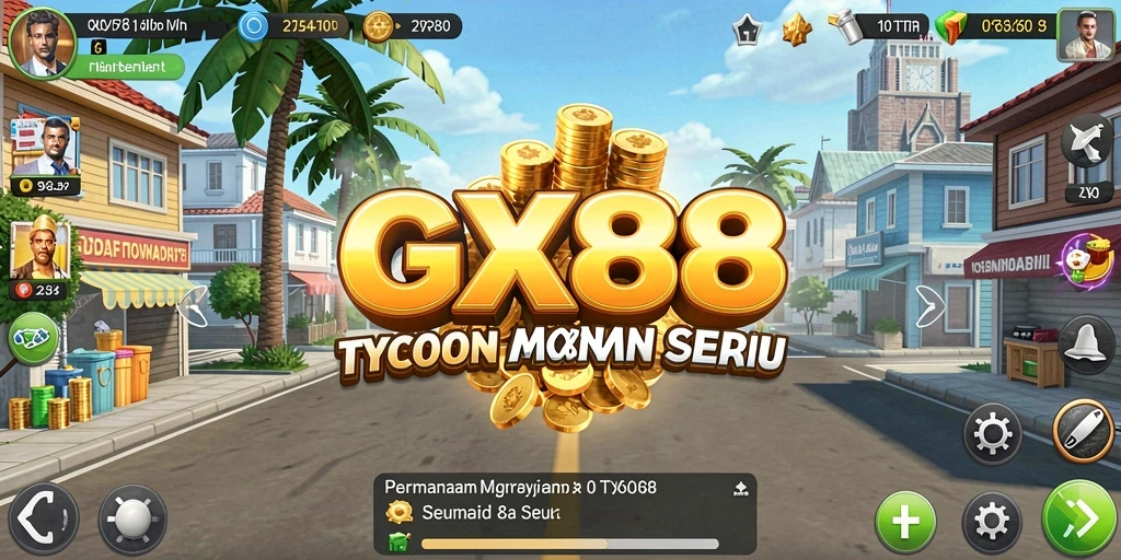 Screenshot gameplay GX88 menampilkan manajemen bisnis yang mendebarkan.