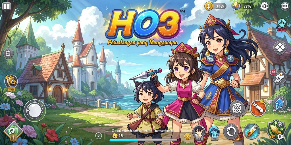 Gameplay HO3 menampilkan karakter anime yang dinamis dan menakjubkan.