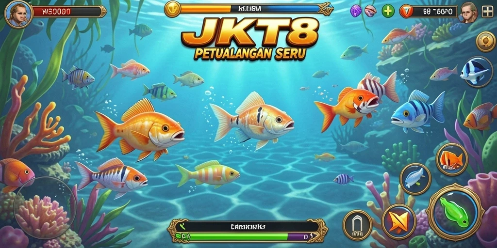 Screenshot gameplay JKT8 dengan aksinya yang seru di laut.