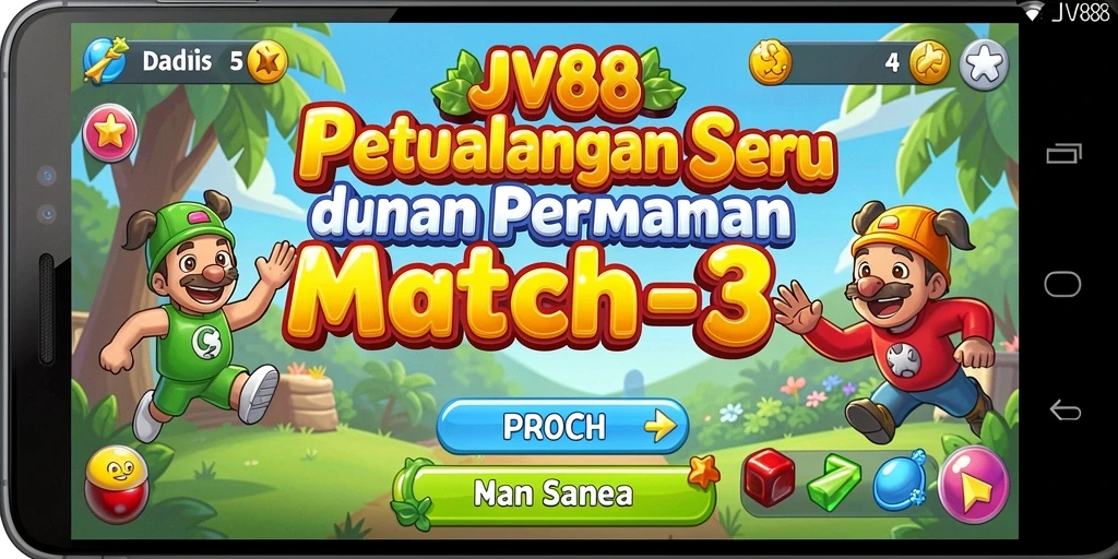 Screenshot game JV88 menampilkan aksi mencocokkan item Match-3 yang seru.