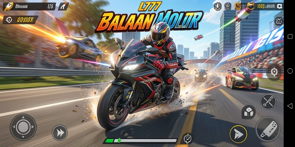 Tampilan gameplay menegangkan dalam balapan motor L777.