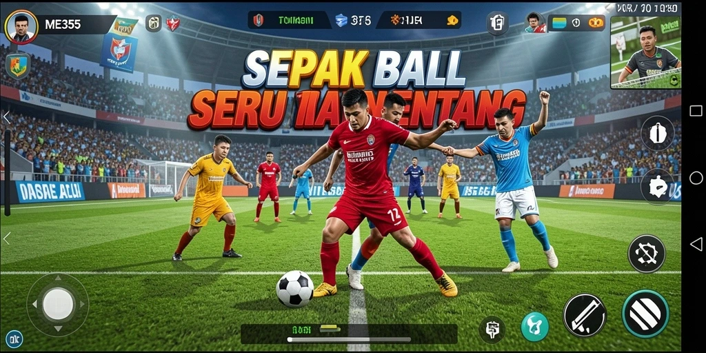 Tampilan gameplay menarik dari ME355 dengan aksi sepak bola penuh semangat.