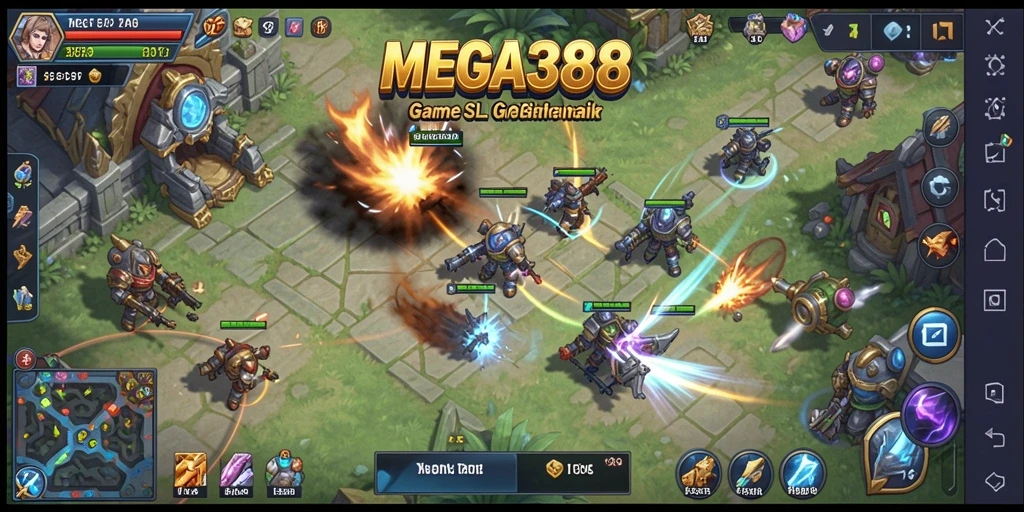 Tangkapan layar dari gameplay intens MEGA388 menampilkan strategi pertempuran.