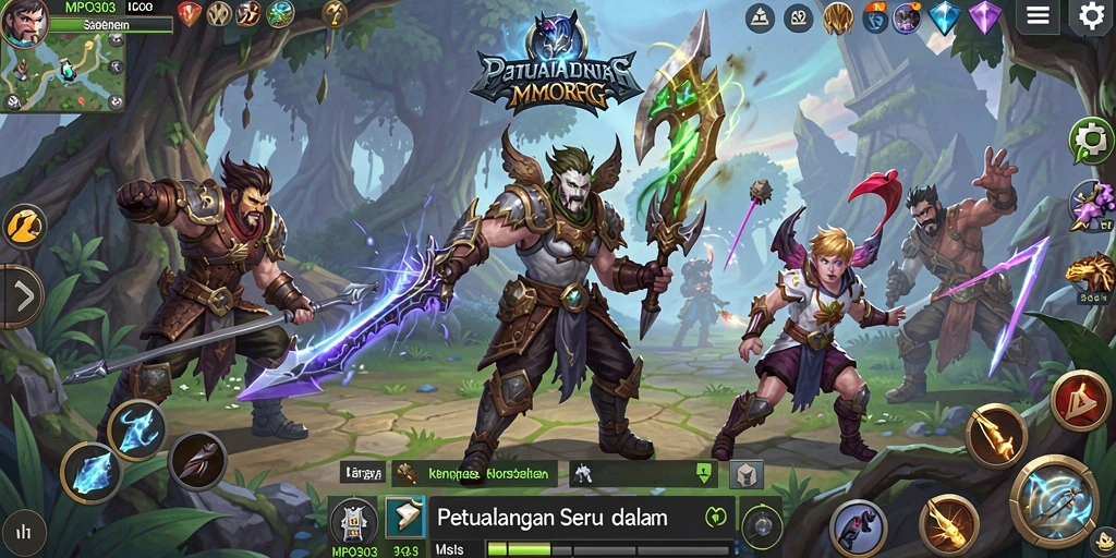 Screenshot MPO303 menampilkan aksi pertempuran seru di dunia MMORPG.
