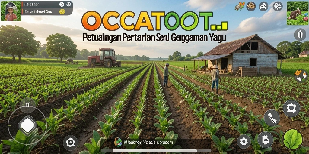 Tampilan gameplay OCATOTO dengan grafis pertanian yang indah dan tanaman subur.
