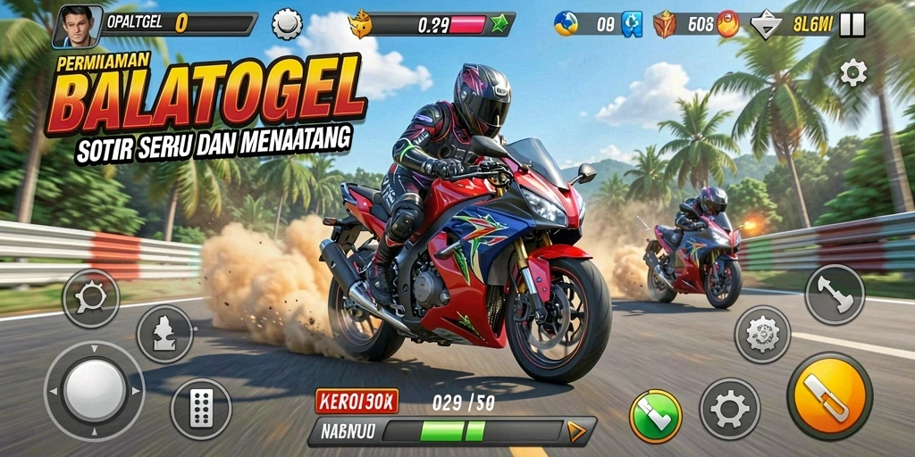 Gameplay seru OPALTOGEL dengan aksi balap motor yang menegangkan.