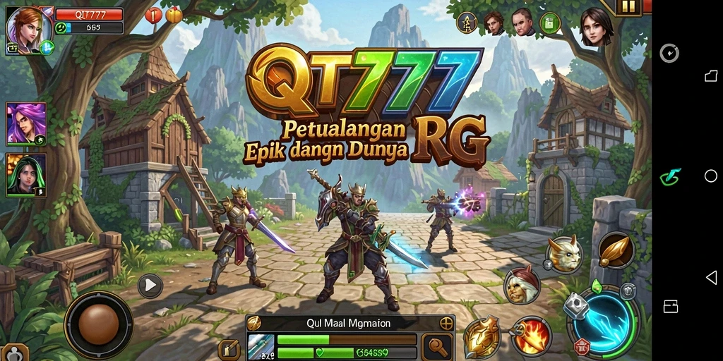 Tangkapan layar menunjukkan pertarungan epik dalam QT777 dengan karakter menarik.