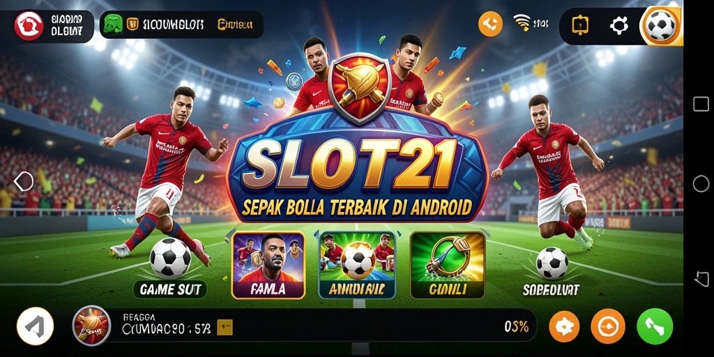 Tampilan gameplay SLOT21 yang menarik dengan tema sepak bola.