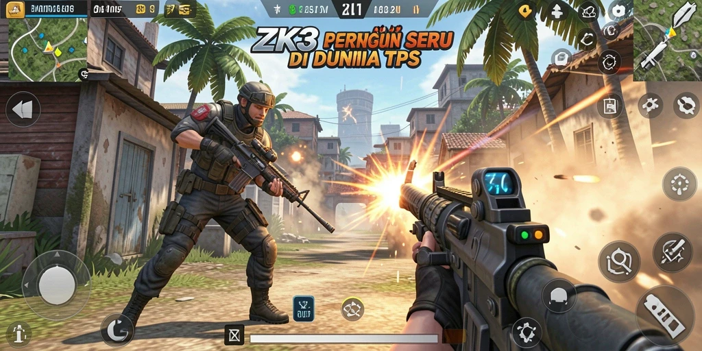 Tampilan gameplay seru ZK3 di medan perang TPS.